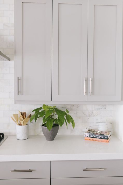 Mapleton New Build Kitchen & Dining - House of Jade Interiors Blog Caesarstone Organic White, Light Grey Kitchens, Light Gray Cabinets, Mindful Gray, White Counters, All White Kitchen, Kitchen Cabinets Makeover, Grey Kitchen Cabinets, Kitchen Cabinet Colors