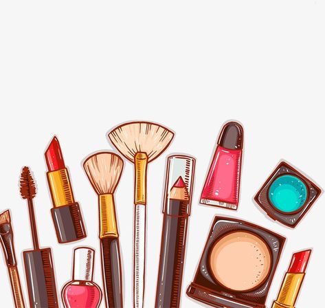 Makeup Cartoon Logo, Make Up Cartoon, Cosmetic Pictures, Make Up Icon, Make Up Poster, Makeup Aesthetic Products, Makeup Cartoon, Makeup Products Aesthetic, Cosmetics Illustration