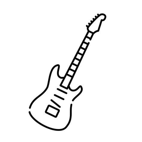 Outline, simple vector electric guitar icon isolated on white background. Electric Guitar Clipart, Guitar Simple Drawing, Electric Guitar Doodle, Simple Guitar Drawing, Simple Guitar Tattoo, Electric Guitar Tattoo, Sketch Guitar, Electric Guitar Icon, Electric Guitar Drawing