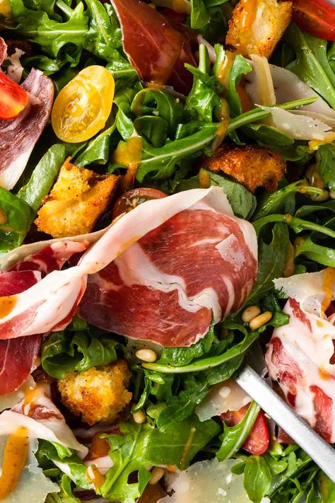 Arugula And Prosciutto Salad, Prosciutto Salad Recipes, Unique Pasta Salad, Creamy Balsamic Vinaigrette, Prosciutto Salad, Arugula Pasta, Salad With Balsamic Dressing, Arugula Salad Recipes, Delicious Salad Dressings