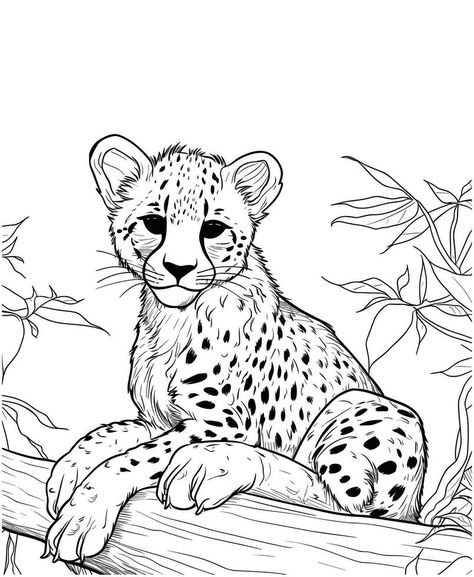 Cheetah with tree coloring page line art for kids Line Art For Kids, Tree Coloring, Tree Coloring Page, The Cheetah, Cityscape Photos, Logo Banners, Realistic Art, Heart With Arrow, Custom Illustration