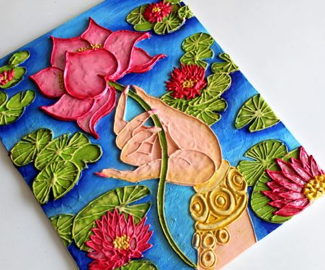 RELIEF PAINTING STEP BY STEP – CREATIVE ART Lippan Art Painting, Clay Art On Mdf Board, Clay Mural Art On Canvas, Lotus Lippan Art, Relief Painting Designs, Diy Canvas Art Painting Step By Step, Mdf Board Painting Ideas, Mdf Board Art, Relife Art