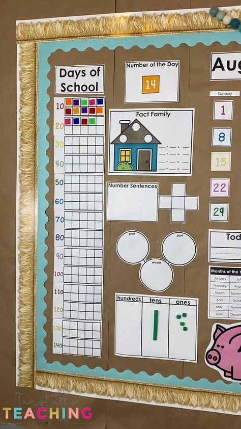 Kindergarten Classroom Setup, Count Days, Math Classroom Decorations, Calendar Math, Kindergarten Classroom Decor, Prek Classroom, Preschool Classroom Decor, Classroom Board, Elementary Classroom Decor