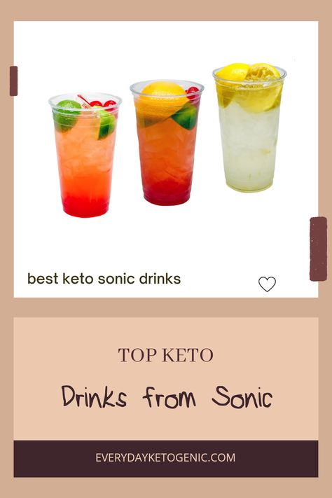 Discover tasty low-carb drinks from Sonic that are keto-friendly. This pin showcases three clear cups filled with colorful flavored drinks. Perfect for those following a ketogenic diet. Sonic Drinks, Sonic Drive In, Keto Drinks, Low Carb Drinks, Keto Drink, Keto Lifestyle, Flavored Drinks, Drink Menu, Beat The Heat