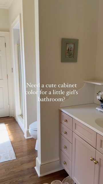 Toddler Girl Bathroom, Mauve Bathroom, White Home Design, Girl Bathroom, Cabinet Color, Cream Soda, Girls Bathroom, White Home, Kids Bathroom