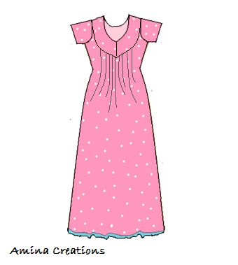 AMINA CREATIONS: HOW TO STITCH A NIGHTY WITH YOKE Cotton Nighty Pattern, Nighty Design, Nighty Night Dress, Chudi Neck Designs, Dress Sew, Nightgown Pattern, Cotton Nighties, How To Stitch, Dress Designing