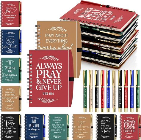 Amazon.com : Kosiz 100 Pcs Christian Gifts Bulk Include Spiral Notebook and Bible Ballpoint Pen Prayer Journal Religious Party Favors God Scripture Notepad for Women Church Family (Black) : Office Products Gifts For Church Members, Church Visitor Gifts, Christian Party Favors, Scripture For Women, Congregation Gifts, Church Gifts Ideas, Ministry Gifts, Prayer Partner, Sparkling Juice