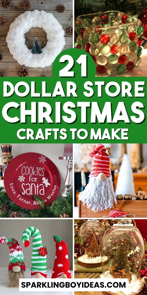 Get into the holiday spirit with these easy DIY dollar store Christmas crafts! Explore budget-friendly DIY holiday craft projects, from DIY Christmas ornaments to thrifty Christmas wreath ideas. Discover how to create beautiful cheap holiday decorations and handmade Christmas gifts on a budget. Learn the art of crafting with dollar store supplies, upcycling, and recycling to make creative DIY Christmas decorations. Don't miss out on these fantastic Christmas craft ideas. Natal, Mason Jar Christmas Crafts, Dollar Store Christmas Decorations, Christmas Crafts Diy Projects, Dollar Store Christmas Crafts, Dollar Tree Christmas Decor, Christmas Crafts To Sell, Christmas Crafts For Adults, Kids Christmas Ornaments