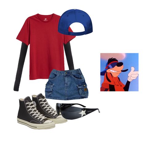 Halloween Outfits Simple, Halloween Costumes With Shorts, Easy Closet Costumes, Jean Skirt Costume Ideas, Halloween Costumes With Red Skirt, Cartoon Character Outfits Spirit Week, Character Day For Spirit Week, Characters For Character Day, Halloween Costumes With Denim Skirt