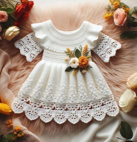 Charming Heart Motif Crochet Baby Frock Crochet Baby Frock, Crochet Toddler Dress, Crochet Patterns Baby Girl, Girls Frocks, Girl Frock, Frocks For Babies, Toddler Dress Patterns, Crochet Beautiful