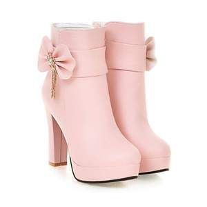 White/Pink/Black Pastel Bow High Heel Boots SP1710861 Drawing High Heels, High Heels For Kids, Kids Heels, Black Pastel, Bow High Heels, Cute High Heels, Bow Fashion, Girls High Heels, Pink High Heels