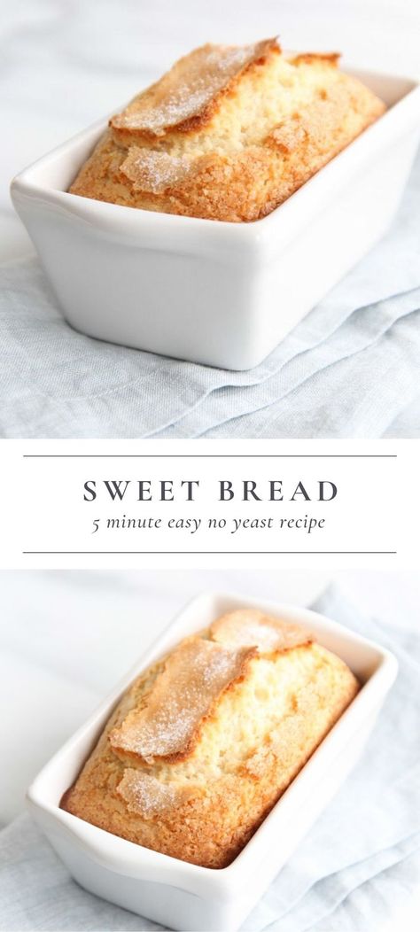 Sweet Bread is so incredibly easy to make and only takes 5 minutes hands on time. This easy Sweet Bread recipe requires only staple ingredients: sugar, flour, baking powder, salt, eggs, milk and vegetable oil! It’s easy quick bread recipe for breakfast, snack or dessert that also makes a beautiful neighbor, hostess or holiday gift! #sweetbread #quickbread #easy #brunch #recipe #breakfast Easy Homemade Sweet Bread, Simple Sweet Bread Recipe, Easy Sweet Bread, Sweet Bread Recipe, Easy Quick Bread, Resepi Roti, Quick Bread Recipes Easy, Quick Bread Recipe, Recipe For Breakfast