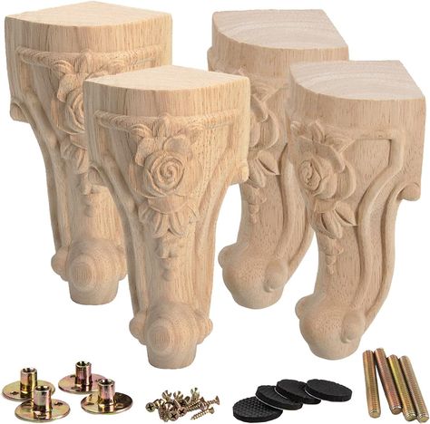 La Vane 8 inch / 20cm Wooden Furniture Legs, Set of 4 European Style Solid Wood Carving Unfinished Furniture Replacement Feet Decoration for Sofa Cabinet Wardrobe Table Loveseat Sofa Cabinet, Carving Furniture, Wooden Furniture Legs, Wood Carving Furniture, Wood Furniture Legs, Couch With Ottoman, Unfinished Furniture, Cabinet Wardrobe, Carved Furniture