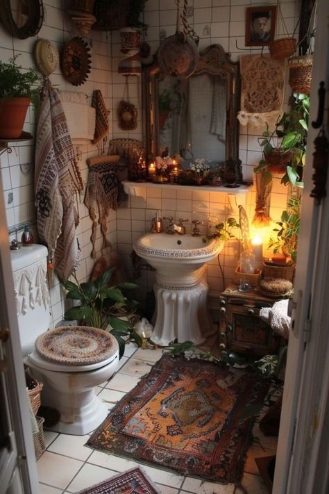 Dark Boho Bathroom, Whimsigoth Bathroom, Bathroom Reference, Witchy Bathroom, Dream Apartment Decor, Boho Bathroom, Dream House Rooms, Apartment Decor Inspiration, Pretty Room