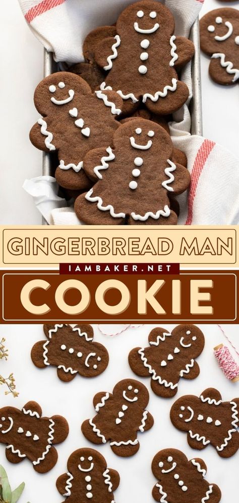 Gingerbread Man Cookie is a great Christmas in July cookie full of ginger, cinnamon, and molasses flavor! You can decorate this cutout cookie creatively as you like! Don't forget to add this to your Christmas in July dessert list! Ginger Beard Cookie, Gingerbread Man Cookie Recipe, Dessert List, Cutout Cookie, Soft Ginger Cookies, Holiday Baking List, Baking List, How To Make Gingerbread, Xmas Desserts