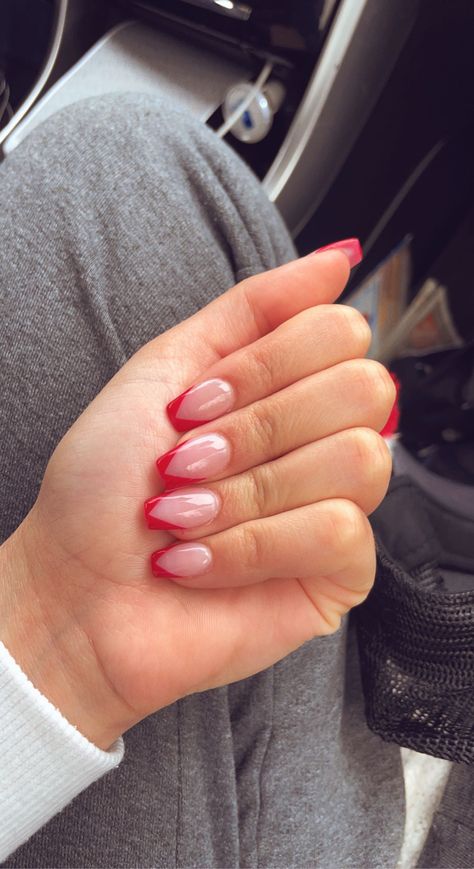 V French Tip, Red Tip Nails, Nail Inspired, French Cup, Hoco Nails, Cruise Nails, Western Nails, Chevron Nails, Work Nails