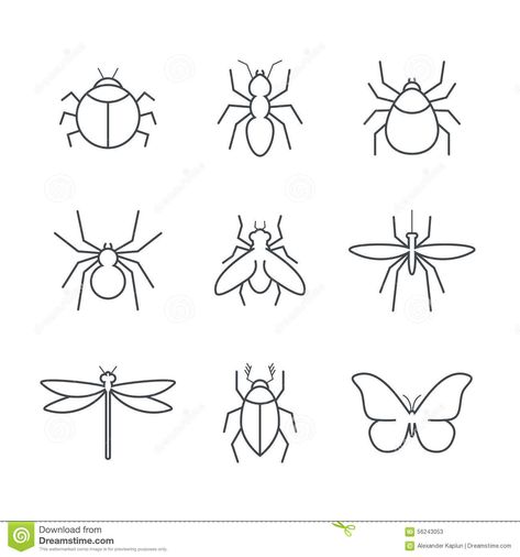 Insect Simple Vector Icon Set Stock Vector - Illustration of poisonous, midge: 56243053 How To Draw Insects, Spider Fly, Ant Tattoo, Beetle Drawing, Bugs Drawing, Easy Pictures To Draw, Bottle Drawing, Insect Tattoo, Simple Butterfly