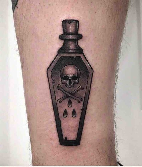 Poison Bottle Tattoos - Tattoo Insider Literary Tattoos, Poison Tattoo, 16 Tattoo, Glyph Tattoo, One Word Tattoos, Poison Bottle, Bottle Tattoo, Bottle Drawing, Ankle Tattoo Small