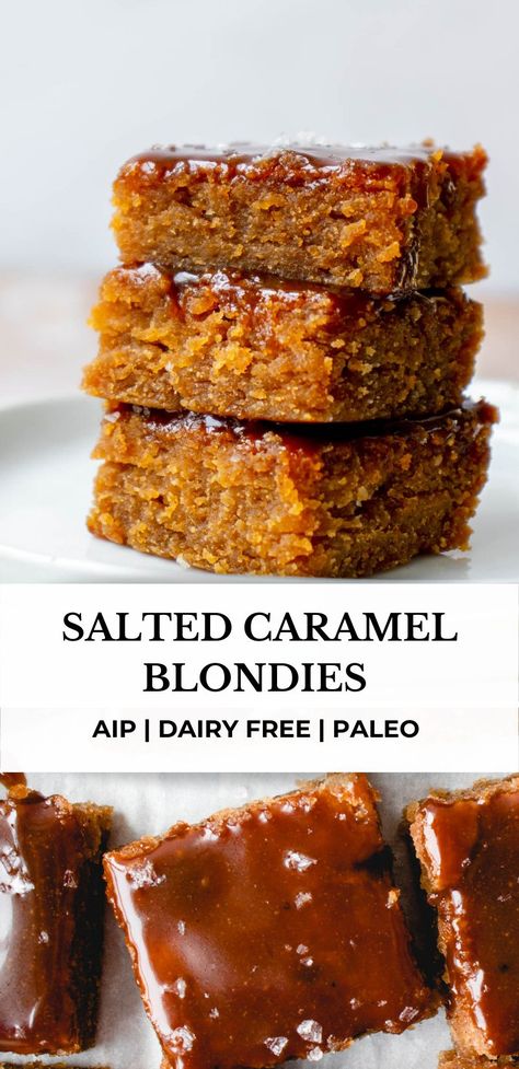 Paleo Holiday Desserts, Aip Desert, Aip Brownies, Aip Christmas Recipes, Paleo Thanksgiving Dessert, Aip Dessert Recipes, Caramel Blondies, Paleo Deserts, Aip Treats