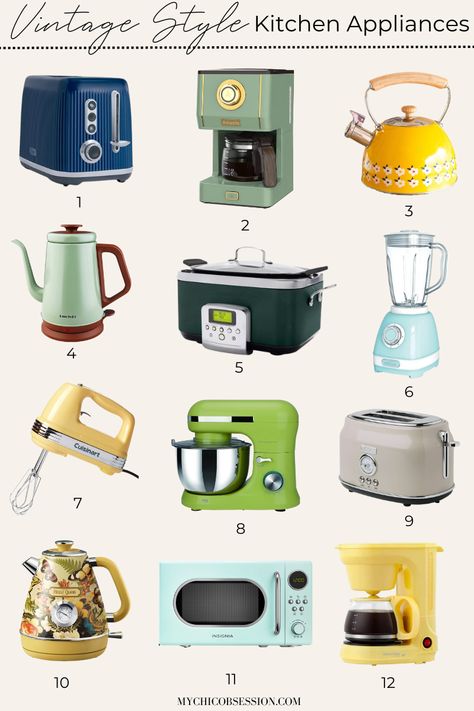 Retro Kitchen Appliances Vintage, Vintage Home Appliances, Fun Kitchen Appliances, Vintage Stove Kitchen, Vintage Appliances Kitchen, 60s Appliances, Cute Kitchen Appliances, 50s Kitchen Vintage, Colorful Kitchen Appliances