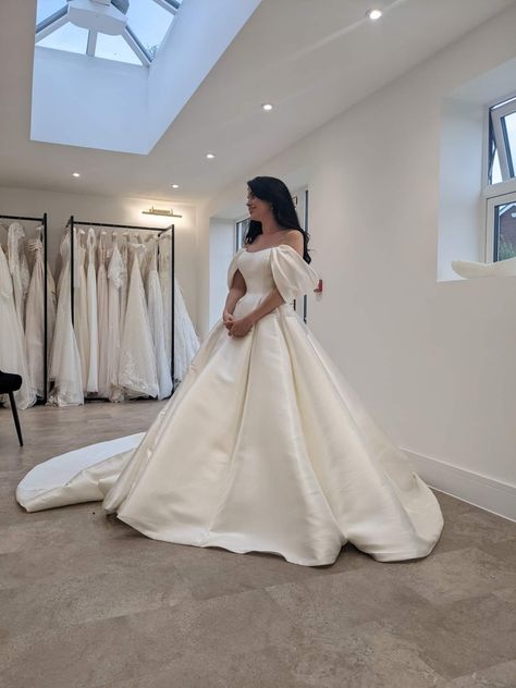 Mikado silk ballgown Dramatic Ball Gown Wedding Dress, Magnificent Wedding Dress, Silk Ballgown Wedding Dress With Sleeves, Big Satin Wedding Dress Ball Gowns, Silk Ball Gown Wedding Dress, Dramatic Wedding Dress Ballgown, Silk Ballgown Wedding Dress, Poofy Sleeve Wedding Dress, Silk Wedding Dress Ballgown