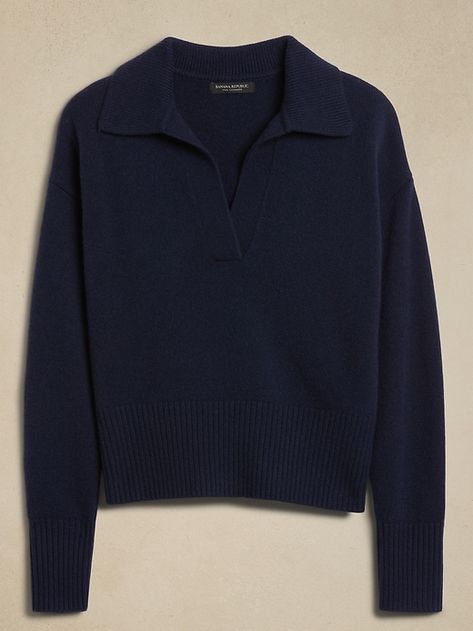 Luna Cashmere Sweater Polo | Banana Republic Affordable Work Clothes, Knit Polo Sweater, Polo Jumper, Jazz Pants, Sweater Polo, Johnny Collar, Blue Jumper, Cotton Jumper, Sports Vest