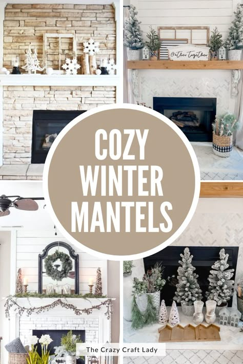 These Winter Mantel Ideas will give you inspiration for creating a cozy living room through the holiday season and beyond. They are some of the best ideas I could find to show you how easy it is to create the perfect winter look using a variety of mantel decor. Snowflake Fireplace Mantle, Mantle Decorating Ideas With Sconces, Snowman Mantel Ideas, Pretty Mantel Ideas, Year Round Mantel Decorating Ideas, Snowman Mantel Decorating Ideas, Seasonal Mantel Decorating Ideas, Driftwood Mantle Decor, Fireplace Mantle Decor Simple