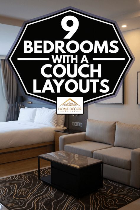 9 Bedrooms With A Couch Layouts - Home Decor Bliss Master Bedrooms With Tv Sitting Area, Bedroom Ideas With Couch Layout, Sofas Ideas Bedroom Couch, Bed Sitting Room Ideas, Bedroom With Sitting Area With Tv, Sectional In Bedroom, Bedroom With Sofa Ideas Layout, Master Bedrooms Decor With Tv, Bedroom With Sitting Area Layout