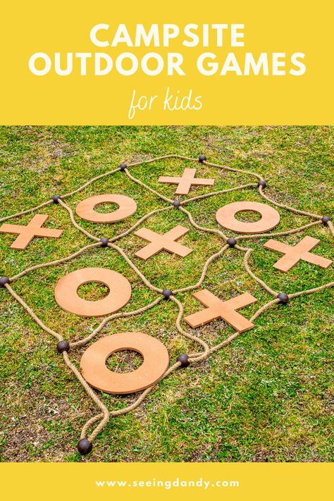 These campsite outdoor games are perfect for the entire family. A great addition to your family travel. So fun for the camping trip and kids love to play these lawn games. Excellent ideas for Cub Scout camp and Girl Scout camp, too! #kids #games #yard #camping #campsite #outdoors #family #travel #familytravel #momadvice Outdoor Camping Activities For Kids, Camp Theme Games, Scout Ideas Activities, Picnic Game Ideas, Kids Camp Games, Glamping Activities, Summer Camp Ideas For Kids, Kids Activities Outdoor, Scout Camping Activities