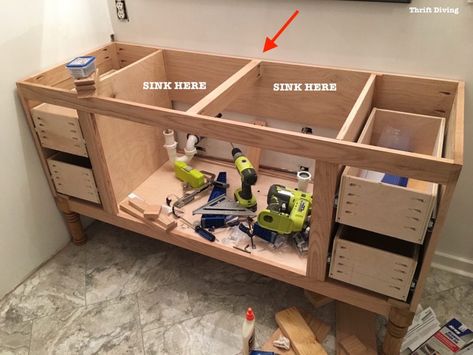 Diy Bathroom Vanity Plans, Bathroom Vanity Redo, Bathroom Storage Over Toilet, Bathroom Cabinets Diy, Vanity Shelves, Diy Bathroom Vanity, Vanity Drawers, Over Toilet, Diy Drawers