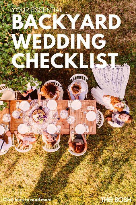 Small Backyard Wedding Checklist, Outdoor Wedding Must Haves, Backyard Wedding Planning Checklist, Small Backyard Wedding Decor, Planning A Backyard Wedding, Small Simple Backyard Wedding Ideas, Backyard Wedding List, Outdoor Wedding Checklist, Backyard Wedding Timeline