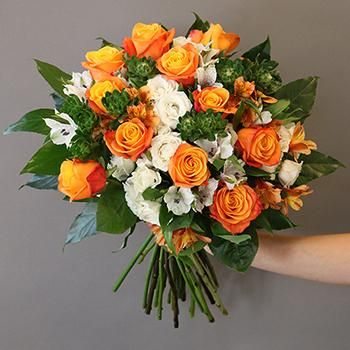 Bring back memories of spending time with friends on hot summer afternoons, eating popsicles to your hearts content with this lovely bouquet to celebrate national Creamsicle Day! Bright citrus colors are perfectly balanced alongside cream colored alstroemerias.This beautiful flower bouquet includes orange roses, white spray roses, orange alstroemeria, cream alstroemeria, aralia greenery, and unique carthamus greenery. This bouquet is sure to brighten your life, bringing the summer sun of youth a Orange Alstroemeria, Beautiful Flower Bouquet, Homecoming Flowers, Million Flowers, White Spray Roses, White Flower Bouquet, White Flower Arrangements, Orange Bouquets, Red Bouquet