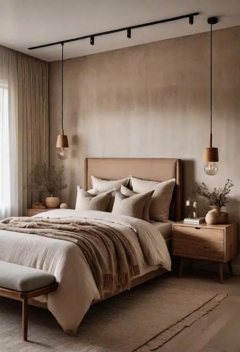 Neutral Beige Bedroom, Bedroom Ideas Neutral Colors, Cozy Modern Bedroom Ideas, Minimalist Guest Bedroom, Modern Cozy Bedroom Neutral, Minimalist Neutral Bedroom, Neutral Bedroom Design, Vibe Bedroom, Japandi Bedroom