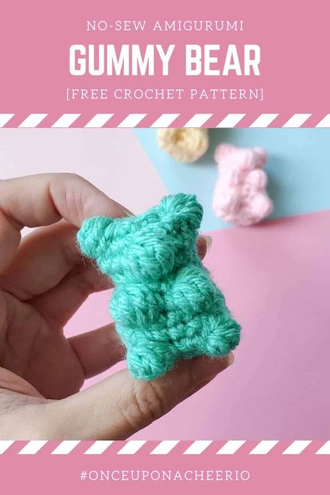 Crochet No Sew Gummy Bear, Tiny Bear Crochet Pattern Free, Crochet Tiny Bear, Mini Bear Crochet Pattern, Amigurumi No Sew Free Pattern, Crochet Gummy Bear Pattern Free, Crochet Baby Dolls Free Patterns, Gummy Bear Granny Square, Gummy Bear Crochet Pattern