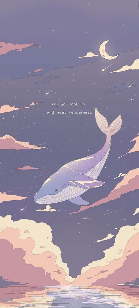 Whale Cartoon Wallpaper, Whale Wallpapers Aesthetic, Aesthetic Whale Wallpaper, Whale Lockscreen, Cute Sky Background, Dreamy Art Wallpaper, Cute Whale Wallpaper, Sky Art Wallpaper, Water Colour Art Aesthetic