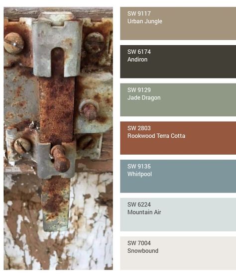 Rusty lock, reclaimed door, color inspiration, Sherwin Williams paint colors, open concept, home decor Cabin Paint Colors, Rustic Paint Colors, Reclaimed Decor, Rustic Color Palettes, House Color Palettes, Curated Home, Farm House Colors, Paint Color Schemes, House Color Schemes