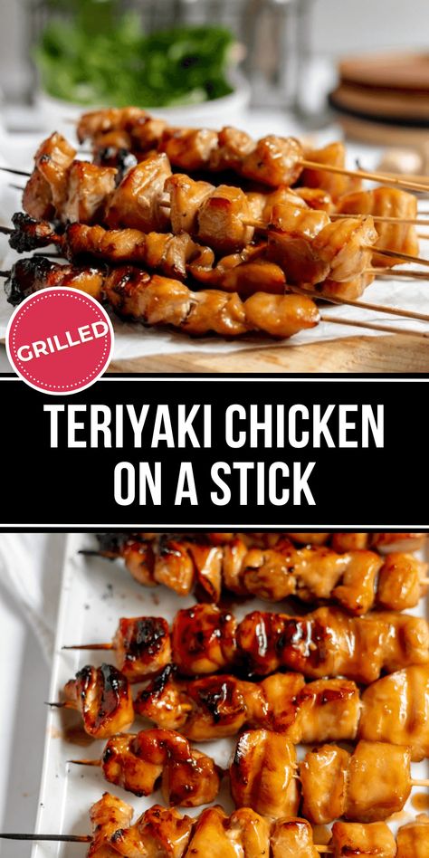 Teriyaki Chicken on a Stick is tender and juicy, soaked in a savory marinade. It's best served with rice, vegetables, or noodles. Grilled Chicken On A Stick, Chicken On Stick Recipes, Teriyaki Chicken Skewers Grilled, Teriyaki Chicken On A Stick, Teriyaki Chicken Marinade, Teriyaki Chicken Breast, Cabin Food, Teriyaki Chicken Skewers, Satay Recipe