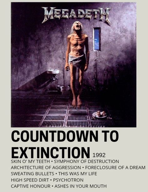 minimalist album poster (made by me) Minimalist Album Poster, Countdown To Extinction, Minimalist Music, Dave Mustaine, Music Poster Design, Music Album Cover, Band Posters, Album Songs, Music Album