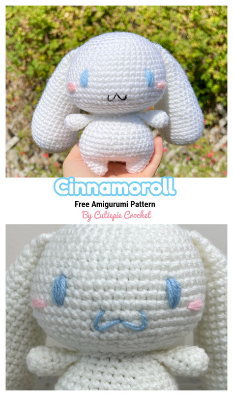 This is a free and relatively beginner-friendly crochet pattern to make your very own amigurumi Cinnamoroll Plushie Crochet Hanging Pattern, Crochet Hello Kitty Plushies, Crochet Plush Pillow Free Pattern, Sanrio Characters Crochet Pattern, How To Crochet Cinnamoroll, Cute Easy Free Crochet Patterns, Cinnamoroll Amigurumi Free Pattern, Plush Crochet Amigurumi, Free Toy Crochet Patterns