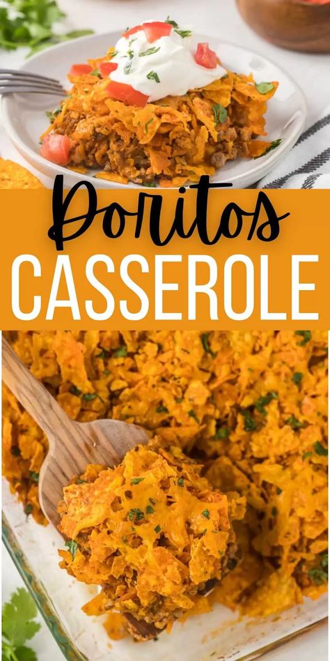 Easy Doritos Casserole Recipe - Eating on a Dime Doritos Casserole With Ground Beef, Doritos Casserole Recipes, Doritos Recipes, Doritos Casserole, Spanish Rice Recipe Easy, Beef Taco Seasoning, Best Casserole, Ground Beef Taco Seasoning, Ground Beef Taco