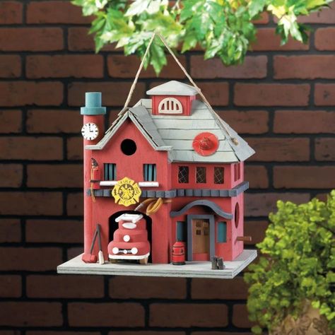 Fire Station Birdhouse Wooden Bird Houses, Unique Bird Houses, Bird House Kits, Birdhouse Designs, Bird Aviary, Kinds Of Birds, Wooden Bird, Fire Station, Clock Tower