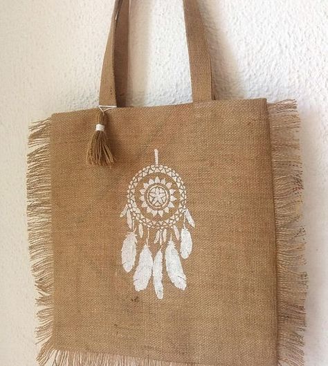 Jute Bags Design, Hessian Bags, Gold Tote Bag, Sac Diy, Dream Dream, Handpainted Bags, Jute Tote Bags, Burlap Bags, Diy Bag Designs