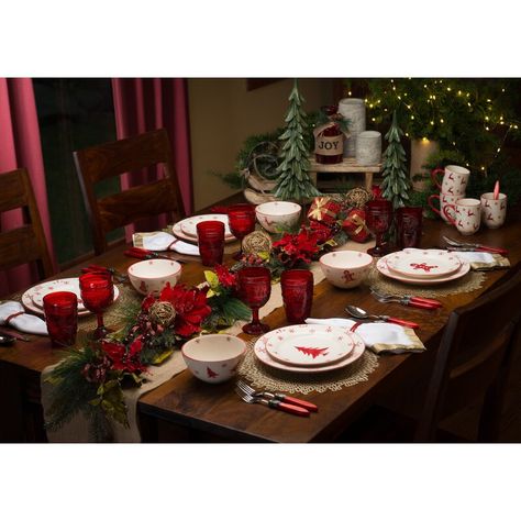 The Holiday Aisle® Licorice 16 Piece Dinnerware Set, Service for 4 & Reviews | Wayfair Christmas Table Setting, Christmas Dining Table, Casual Dinnerware, Christmas Dinner Table, Gold Candle Holders, Holiday Tablescapes, Holiday Table Decorations, Red Candles, Christmas Tablescapes