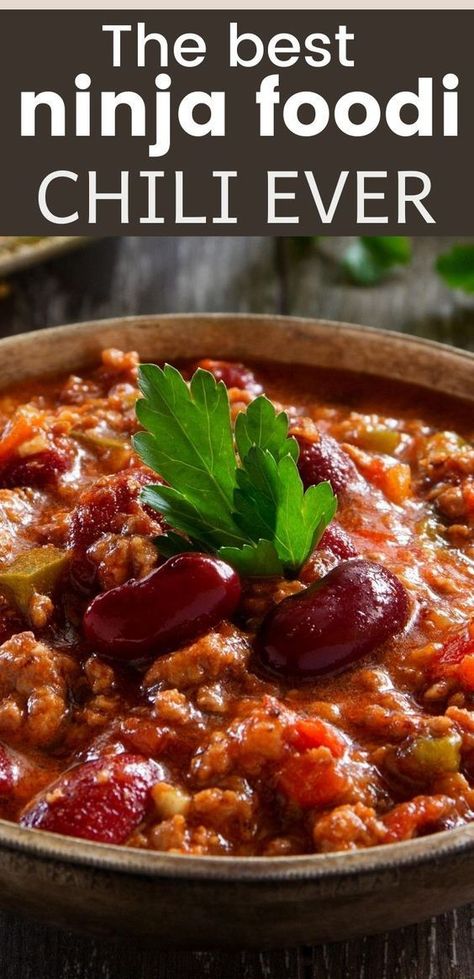 The best ninja foodi chili recipe! See exactly how we make it right here. Ninja Foodi All In One Recipes, Ninja Possible Pan Recipes, Ninja Chili Recipe, Chili In Ninja Foodi, Ninja Foodi Fall Recipes, Chili Recipe Ninja Foodi, Ninja Foodi Recipes Chilli, Healthy Foodi Ninja Recipes, Ninja Foodie Soup Recipes