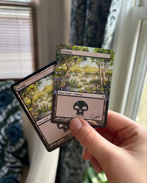 Love how this partial swamp extension turned out! Should I have continued the alter all around the border? #mtgalteredart #magicthegathering #mtg #mtgcommunity #magicthegatheringartwork Mtg Altered Art, Magic: The Gathering, Collectible Trading Cards, Paint Cards, April 3, Magic The Gathering, The Gathering, Trading Cards, Hand Painted