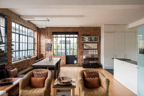 Apartment Design Ideas, Warehouse Apartment, Mad About The House, Metal Pergola, Pergola Attached To House, Park Slope, Exposed Brick Walls, Loft Living, Brick Walls