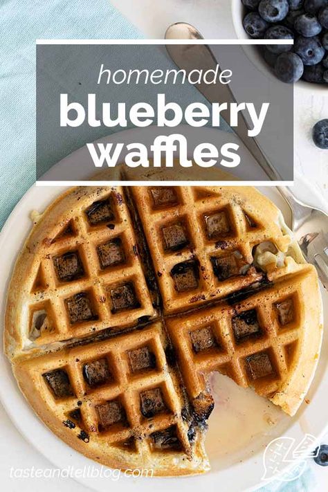 Bursting with blueberry flavor, these tender Blueberry Waffles are a breakfast the whole family loves. They are fast, easy, and the perfect way to make any morning feel special. #breakfast #recipe #blueberry #waffles Waffles With Blueberries, Homemade Blueberry Waffles, Flavored Waffle Recipe, Blueberry Waffles Recipe, Best Waffle Recipe, Berry Waffles, Kid Foods, Blueberry Waffles, Special Breakfast