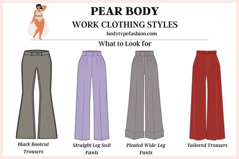 Best Work Clothing Styles for Pear Body Shape - Fashion for Your Body Type Pear Body Shape Fashion, Body Type Clothes, Pear Fashion, Pear Shaped Fashion, Pear Body Shape Outfits, Pear Shaped Outfits, Pear Shaped Women, Gym Goals, Apple Body Shapes