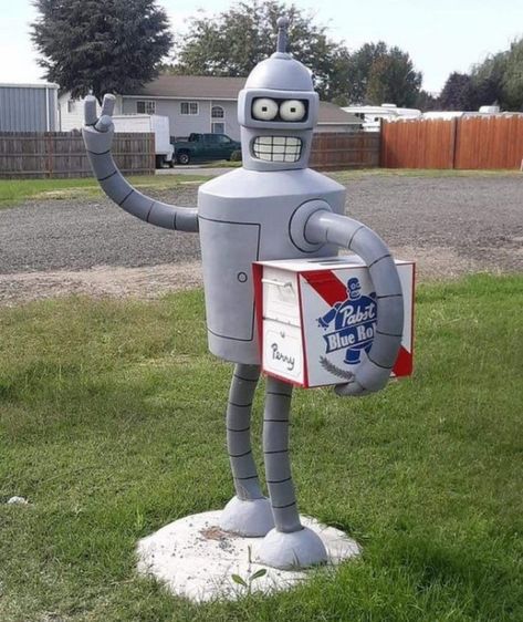 Funny Mailboxes, Cool Mailboxes, Unique Mailboxes, Diy Mailbox, Natural Stone Fireplaces, Mailbox Design, Mailbox Decor, You've Got Mail, A Robot