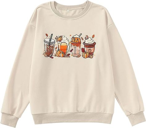 Cute Crewneck Sweatshirt, Cute Crewneck, Pumpkin Coffee, Coffee Sweatshirt, Clothing Staples, Coffee Shirt, Fall Clothes, Women Halloween, Coffee Shirts